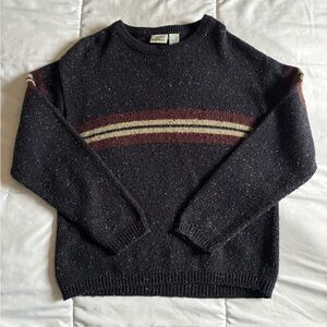 Vintage Cache Creek Black Speckled Sweater with Maroon and Cream Stripes